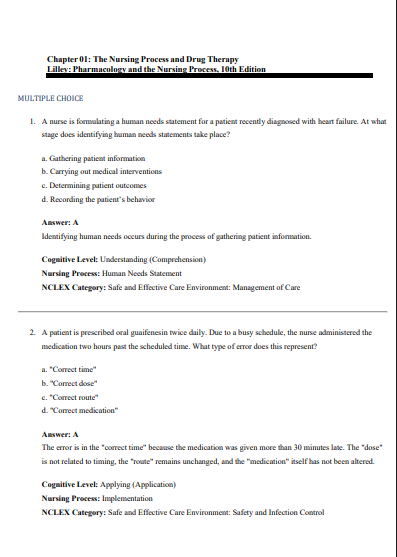 TEST BANK for Pharmacology and the Nursing Process by Lilley, Rainforth Collins, and Snyder - Image 2