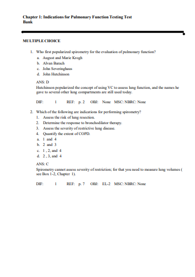 Test Bank for Ruppel’s Manual of Pulmonary Function Testing 12th Edition by Mottram - Image 2